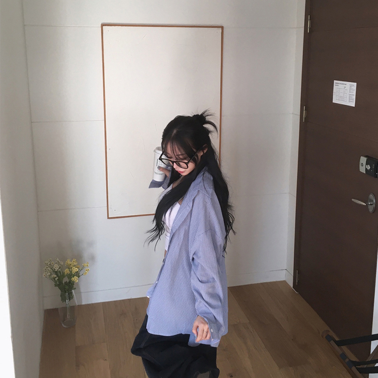 ストライプオーバーフィットシャツ(7color) DEEP BLUE