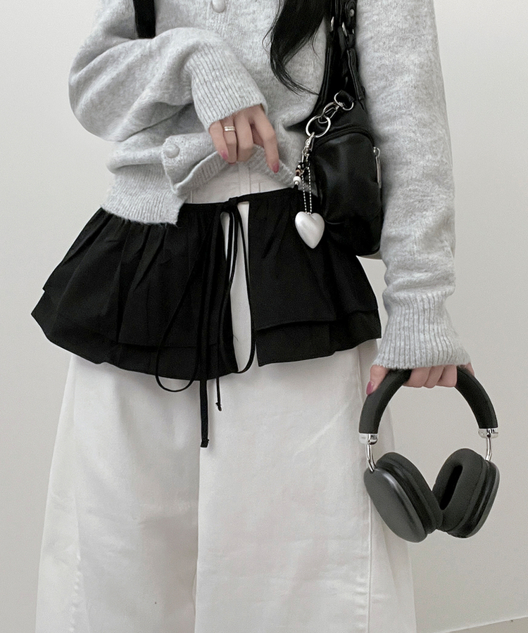 コットンティアードレイヤードミニスカート BLACK