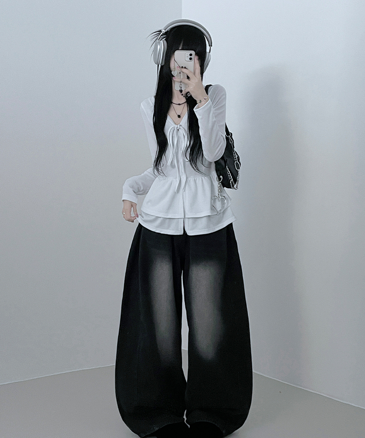 リボンVネックレイヤードフリルカーディガン WHITE