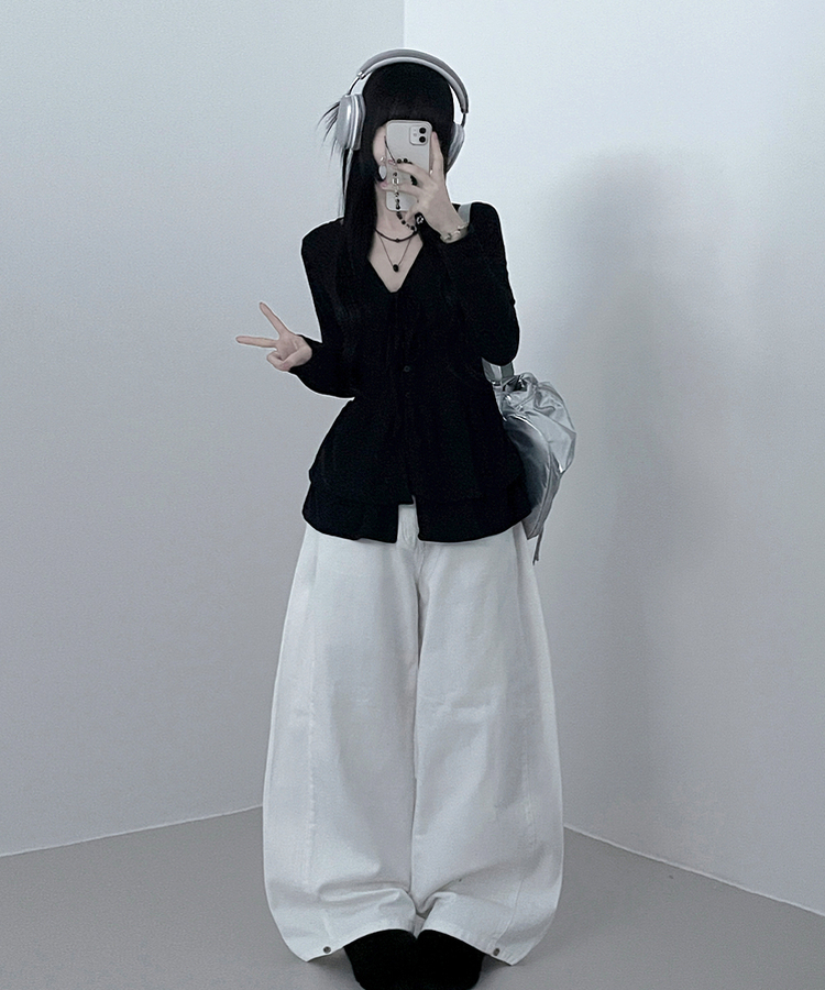 リボンVネックレイヤードフリルカーディガン BLACK