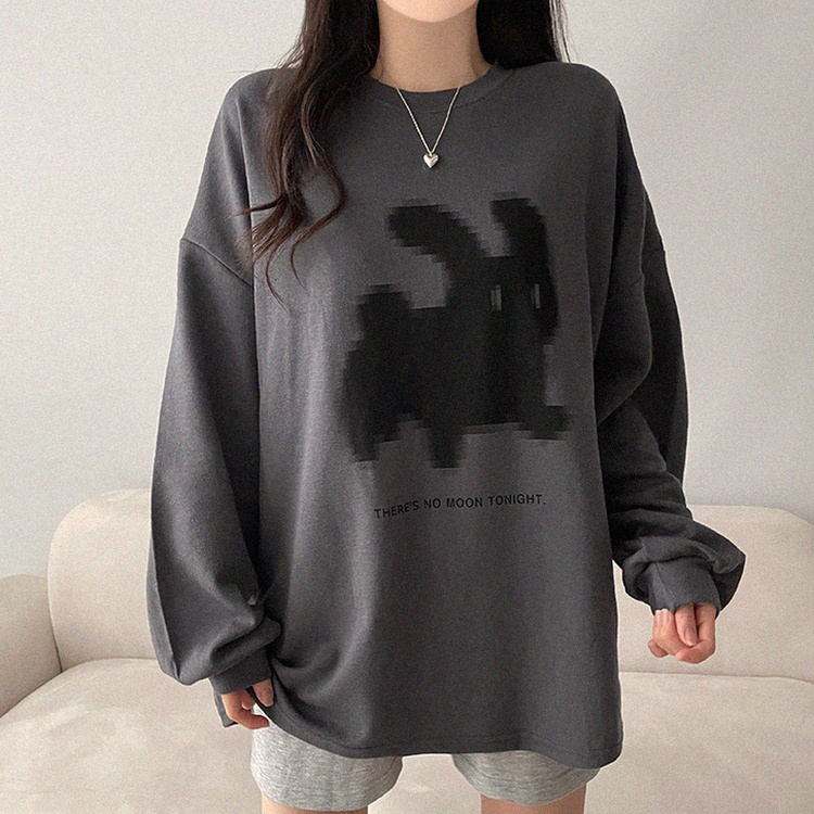 ラビットプリンティング長袖Tシャツ CHARCOAL