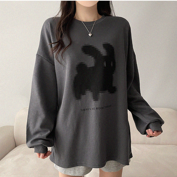ラビットプリンティング長袖Tシャツ CHARCOAL
