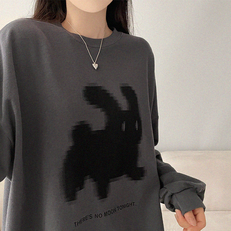 ラビットプリンティング長袖Tシャツ CHARCOAL