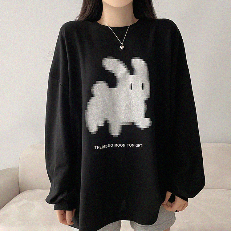ラビットプリンティング長袖Tシャツ BLACK