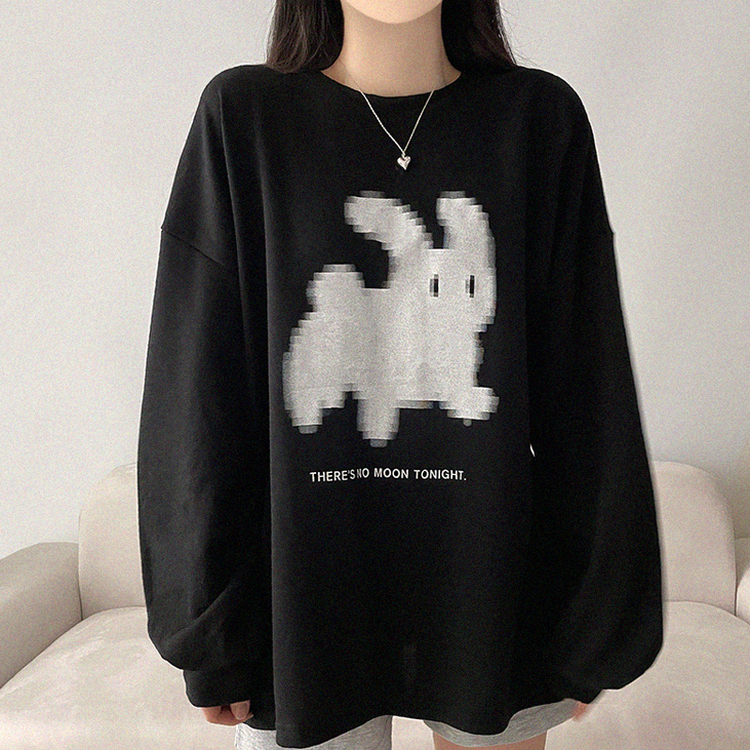 ラビットプリンティング長袖Tシャツ BLACK