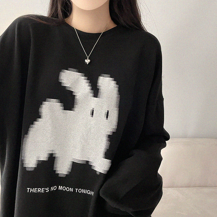 ラビットプリンティング長袖Tシャツ BLACK