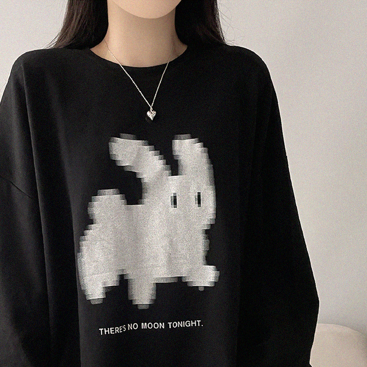 ラビットプリンティング長袖Tシャツ BLACK