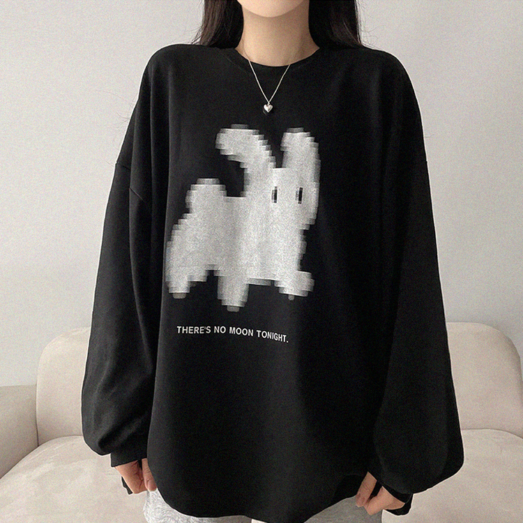 ラビットプリンティング長袖Tシャツ BLACK