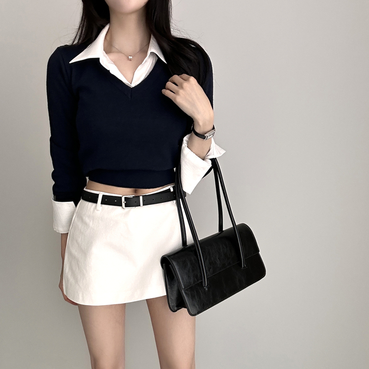 カシミアVネッククロップニット(7color) DARK BLUE