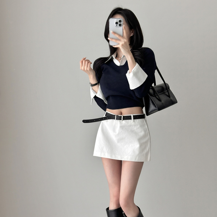 カシミアVネッククロップニット(7color) DARK BLUE