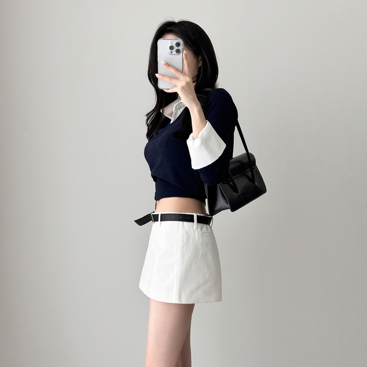 カシミアVネッククロップニット(7color) DARK BLUE