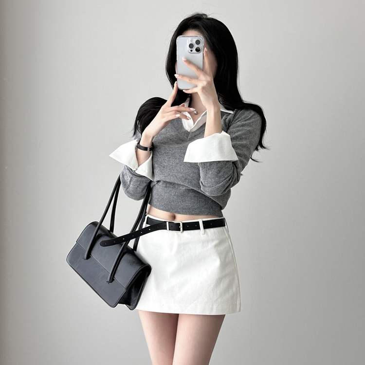 カシミアVネッククロップニット(7color) DARK GRAY