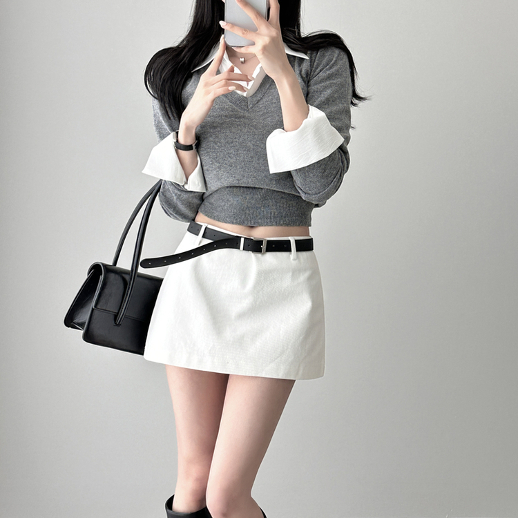 カシミアVネッククロップニット(7color) DARK GRAY