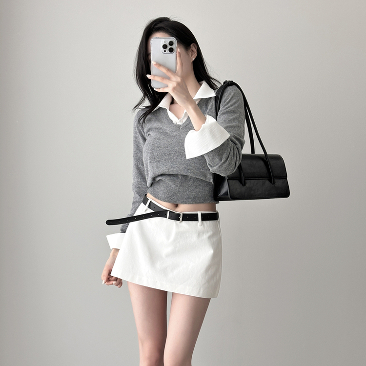 カシミアVネッククロップニット(7color) DARK GRAY