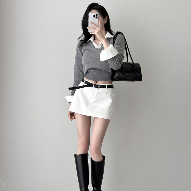 カシミアVネッククロップニット(7color) DARK GRAY