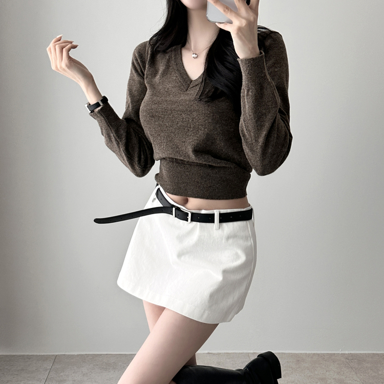 カシミアVネッククロップニット(7color) ONE SIZE