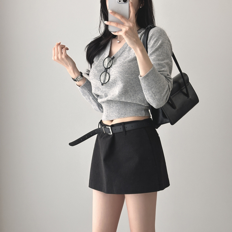 カシミアVネッククロップニット(7color) LIGHT GREY