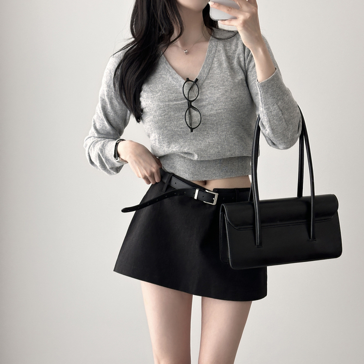 カシミアVネッククロップニット(7color) LIGHT GREY