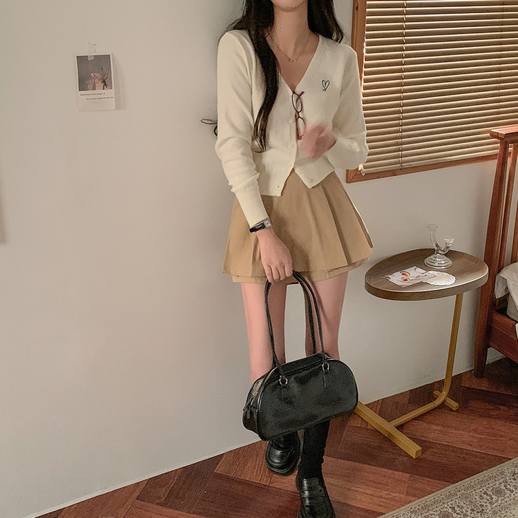 スカートパンツリボンプリーツミニスカート BEIGE