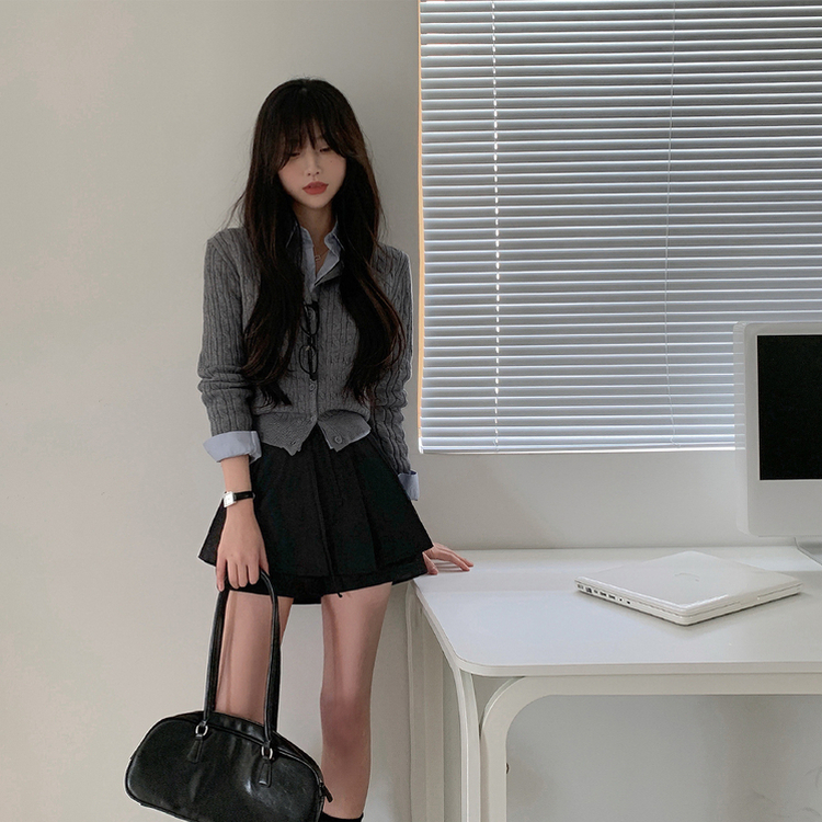 スカートパンツリボンプリーツミニスカート BLACK
