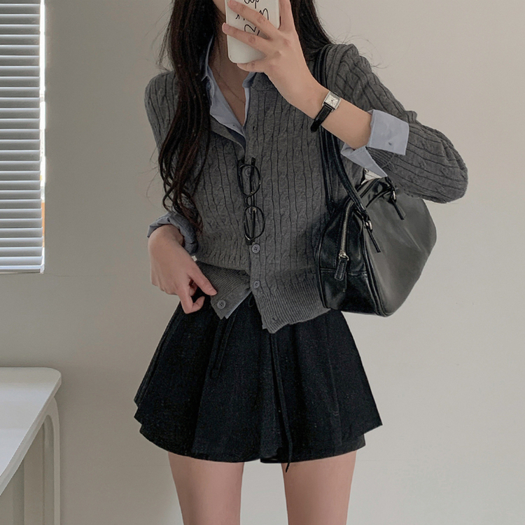 スカートパンツリボンプリーツミニスカート BLACK