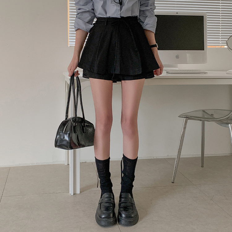 スカートパンツリボンプリーツミニスカート BLACK
