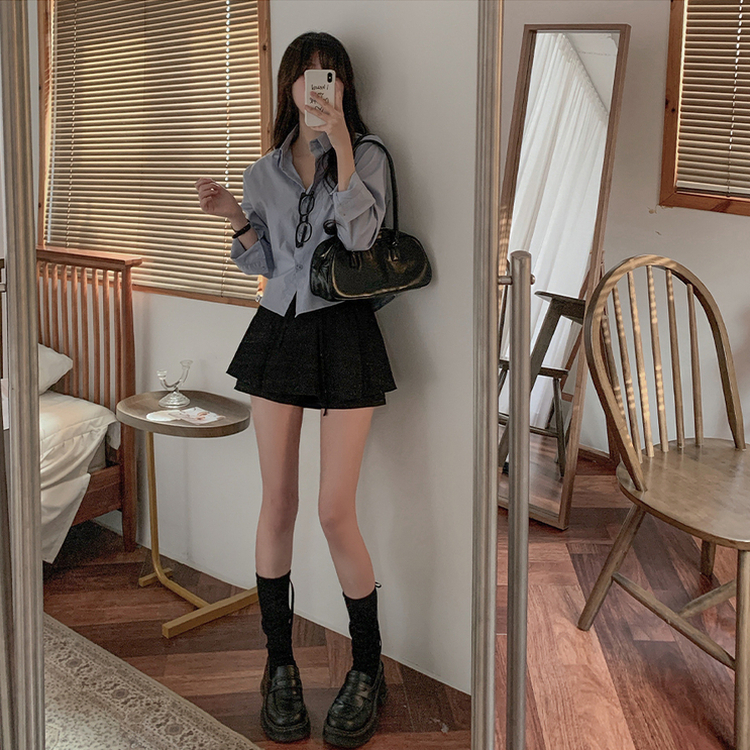 スカートパンツリボンプリーツミニスカート BLACK