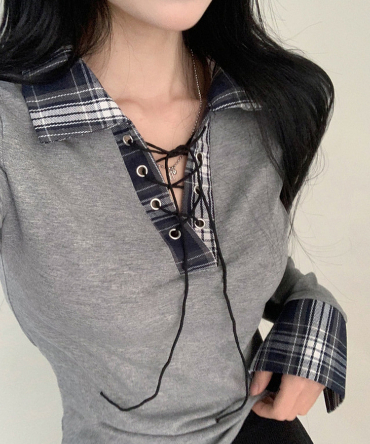 チェックコルセットレイヤードルックシャツ GREY