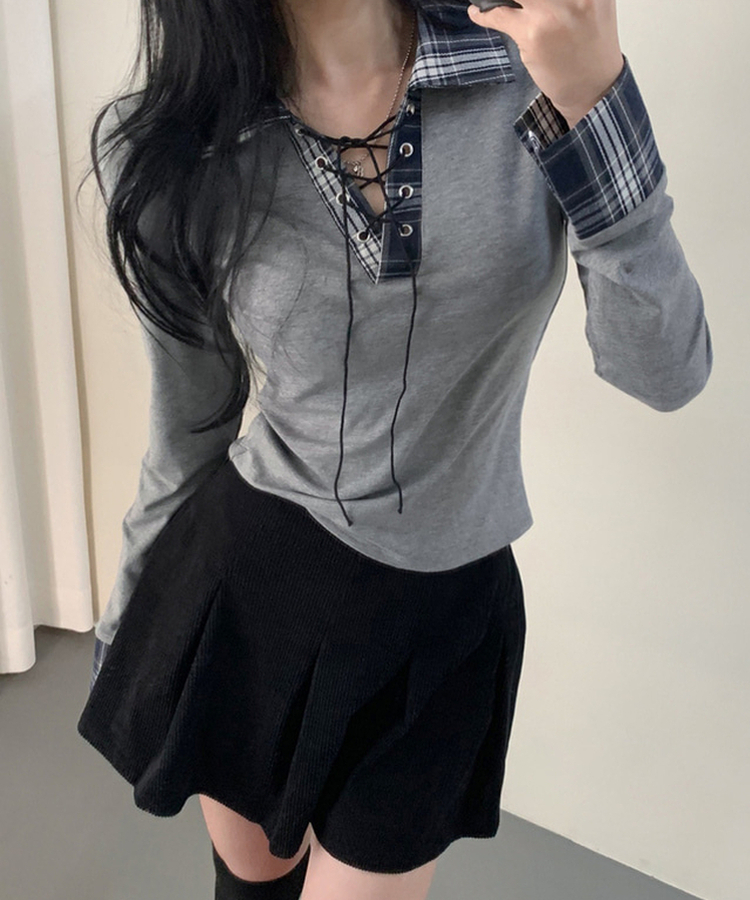 チェックコルセットレイヤードルックシャツ GREY