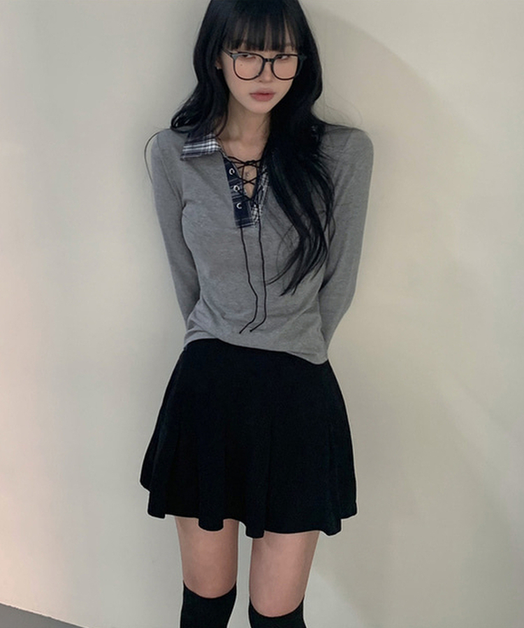 チェックコルセットレイヤードルックシャツ GREY