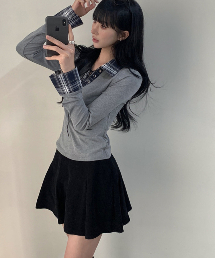 チェックコルセットレイヤードルックシャツ GREY