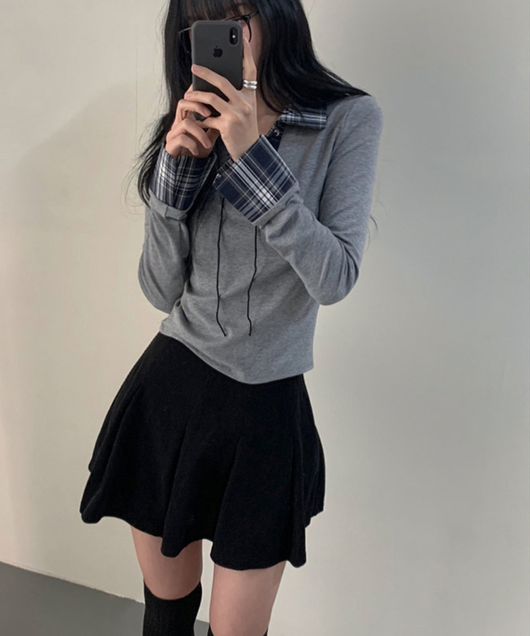 チェックコルセットレイヤードルックシャツ GREY