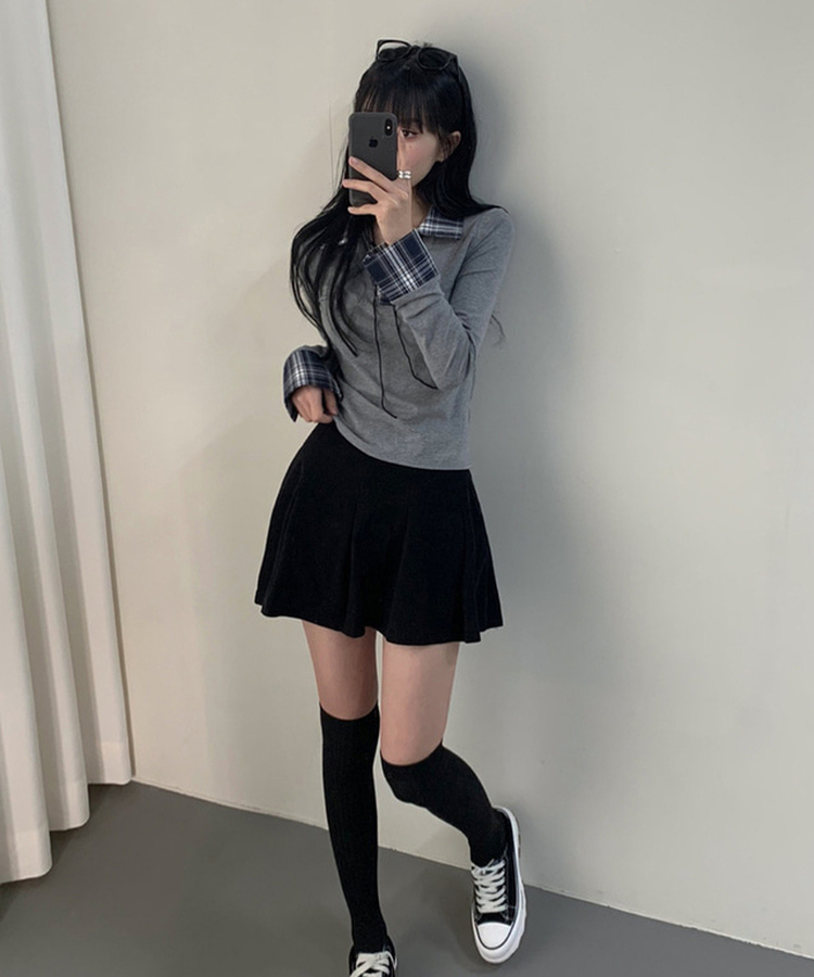 チェックコルセットレイヤードルックシャツ GREY