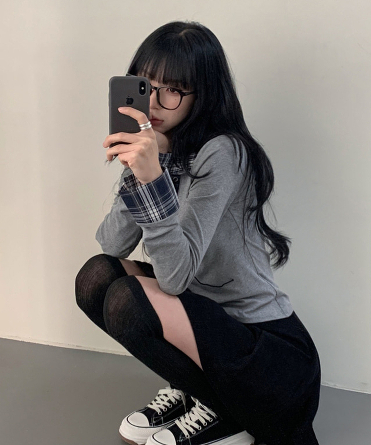 チェックコルセットレイヤードルックシャツ GREY