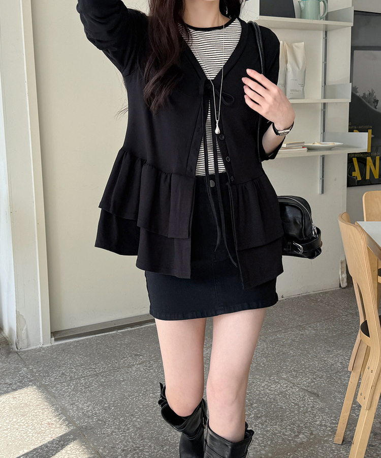 ティアードフリルカーディガン BLACK