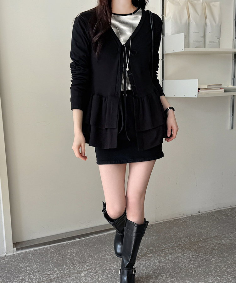 ティアードフリルカーディガン BLACK