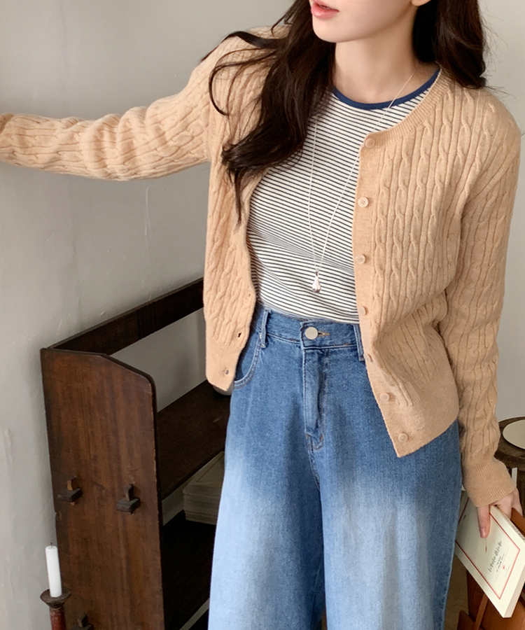 ケーブルラウンドカーディガン(12color) BEIGE