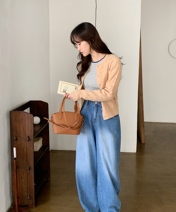 ケーブルラウンドカーディガン(12color) BEIGE
