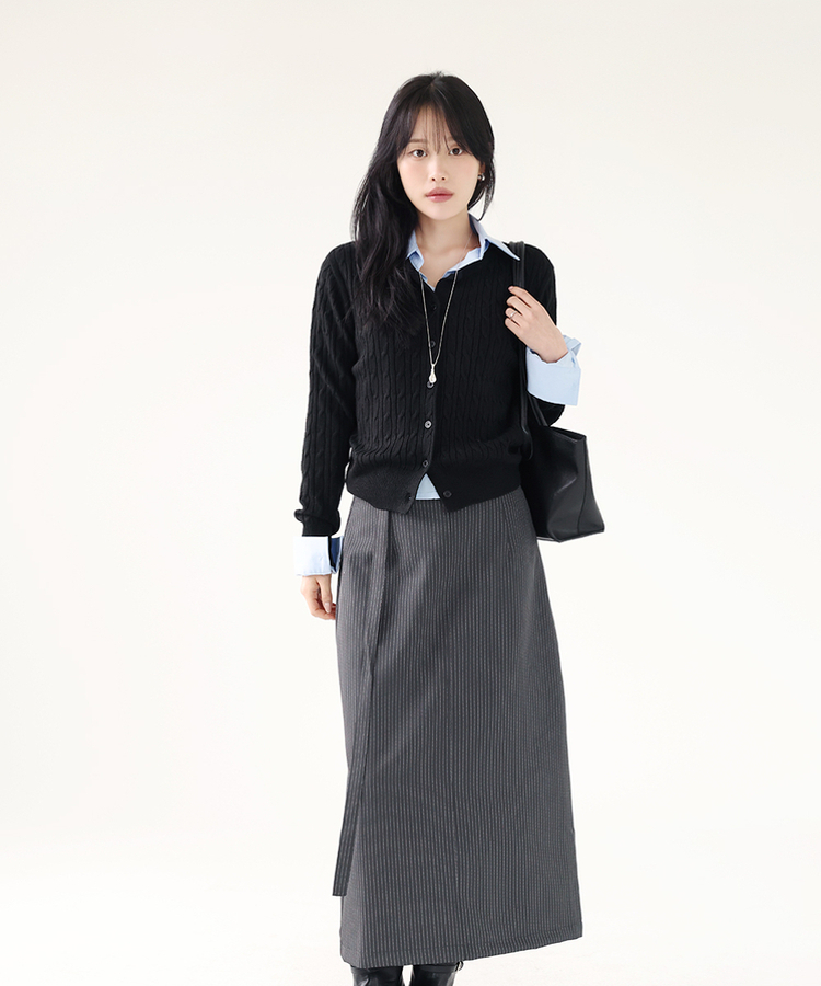 ケーブルラウンドカーディガン(12color) BLACK