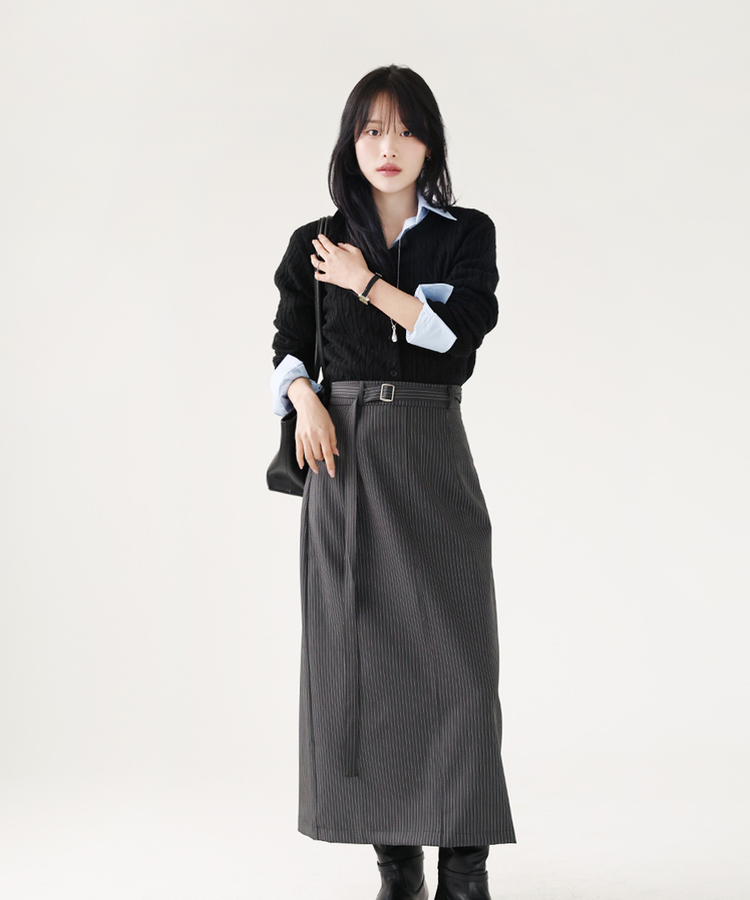 ケーブルラウンドカーディガン(12color) BLACK