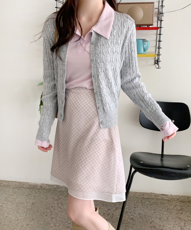 ケーブルラウンドカーディガン(12color) GREY