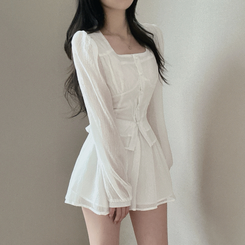 スクエアネックブラウス＋フレアミニスカート WHITE