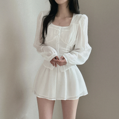 スクエアネックブラウス＋フレアミニスカート WHITE