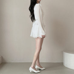 スクエアネックブラウス＋フレアミニスカート WHITE