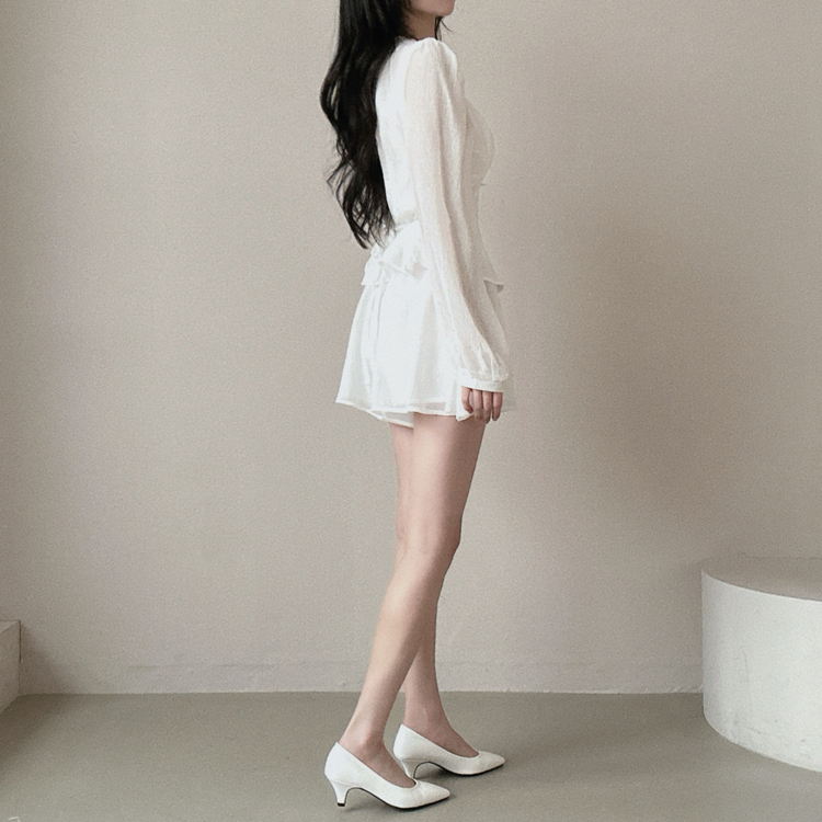 スクエアネックブラウス＋フレアミニスカート WHITE