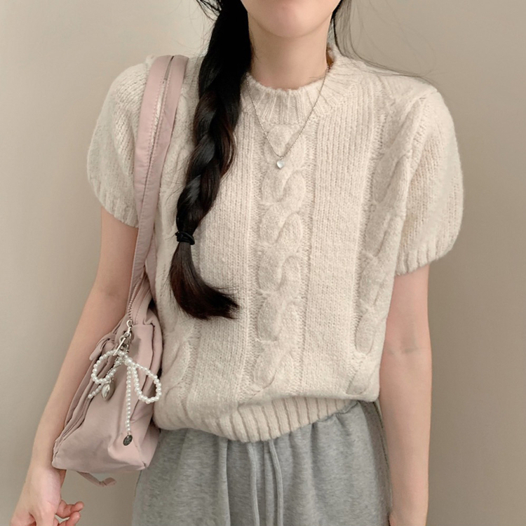 로하 라운드넥 반팔 니트 봄옷 봄니트