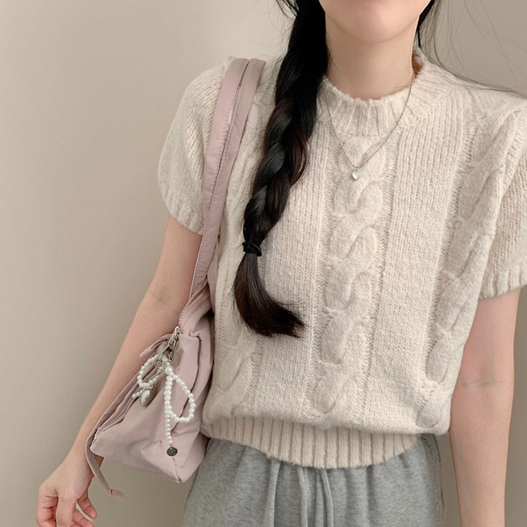 로하 라운드넥 반팔 니트 봄옷 봄니트