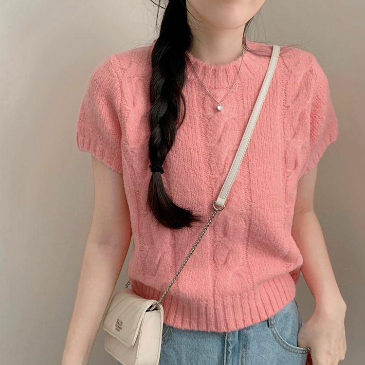 로하 라운드넥 반팔 니트 봄옷 봄니트