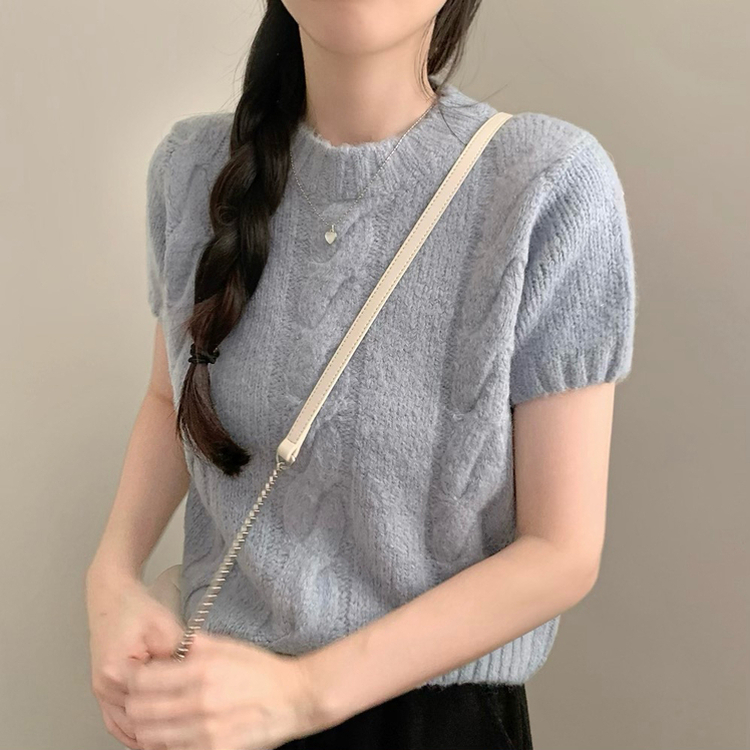 로하 라운드넥 반팔 니트 봄옷 봄니트