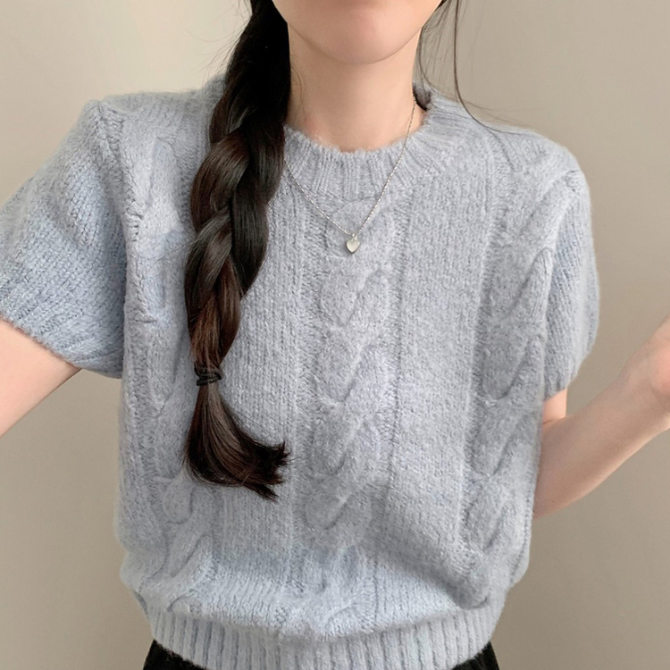 로하 라운드넥 반팔 니트 봄옷 봄니트